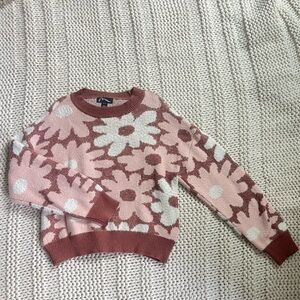 Art Class Daisy Pattern Crew Neck Girl's Sweater in Rose and Brown Medium 7/8